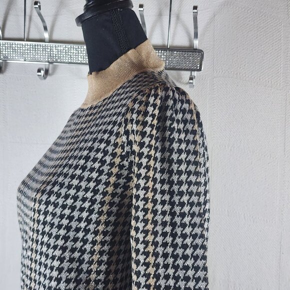 Ann Taylor Black Tan Metallic Houndstooth Mock Neck Cotton Poly Modal Sweater M - Picture 8 of 16
